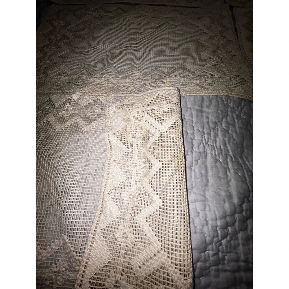 Vintage Lace Placemats Set of 6 Cream Floral Crochet Cottagecore Shabby Handmade